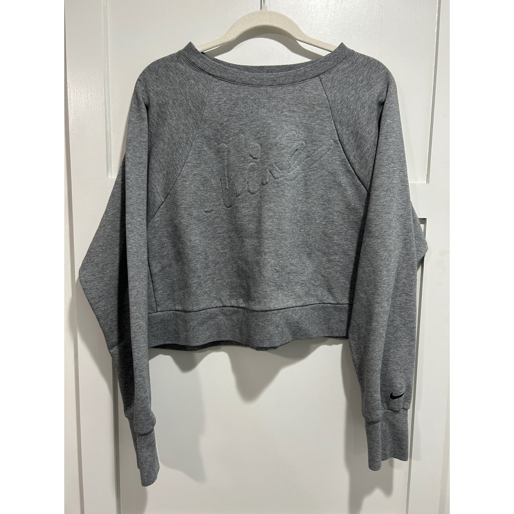 Nike Dri-FIT Cropped Sweatshirt Gray Embossed Logo Raglan Pullover 1X